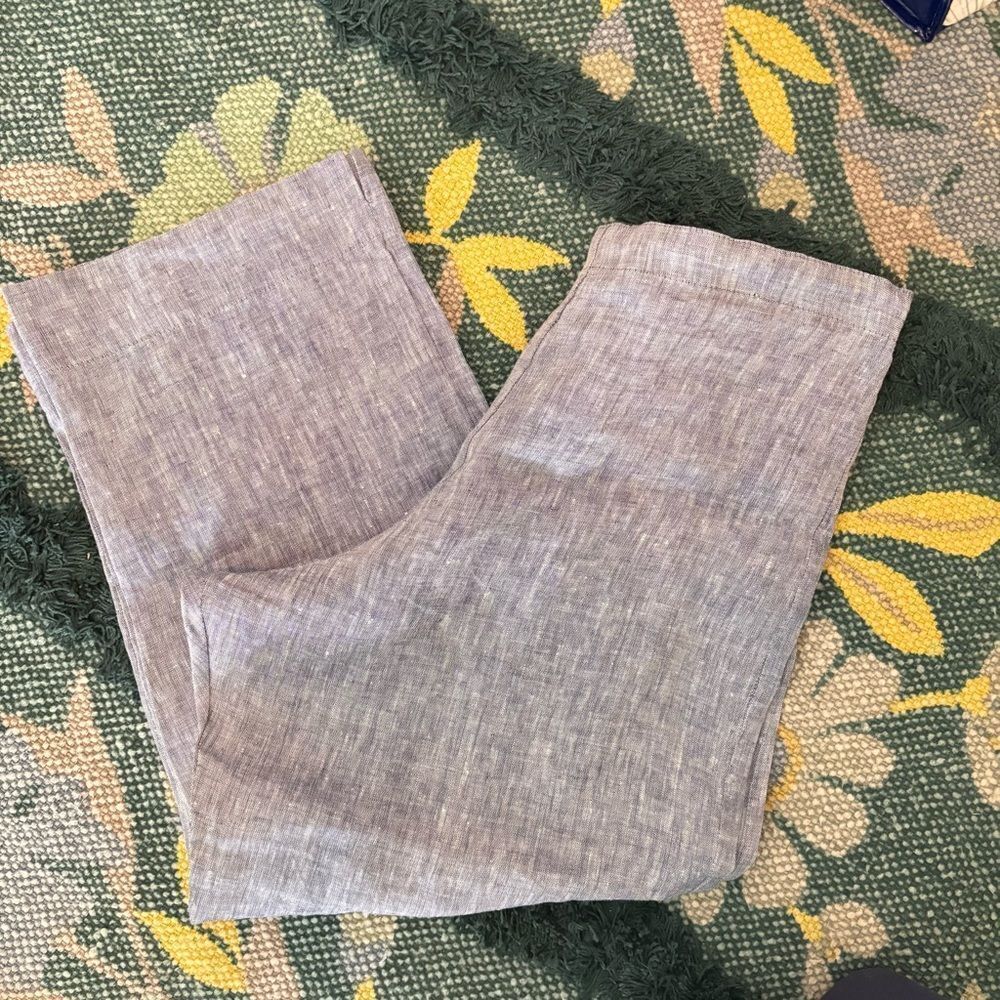 Bryn Walker Womens Linen Cropped Pants Size XXS Blue High Rise Chambray
